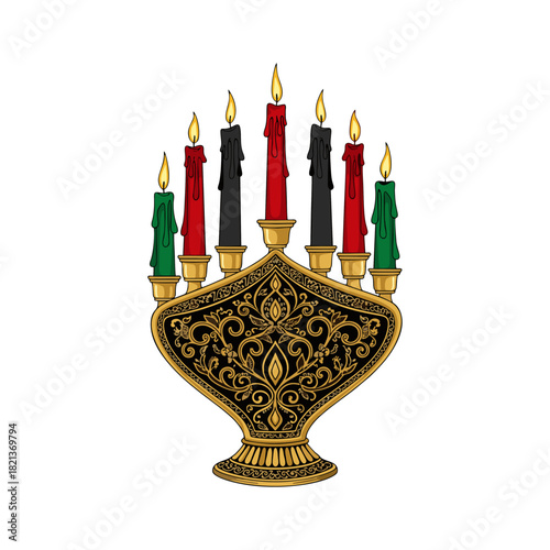 decorative kinara candle holder with white background