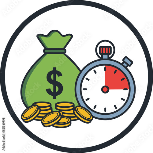 Fast cash loan solution with money bag and coins for quick financial payments and investments