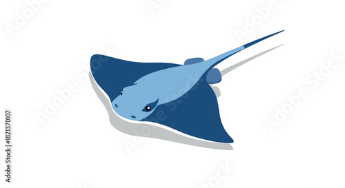 Minimalist stingray with blue and white shades swimming gracefully