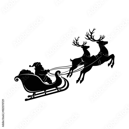 Silhouette of Santa Claus with a sleigh pulled by reindeer