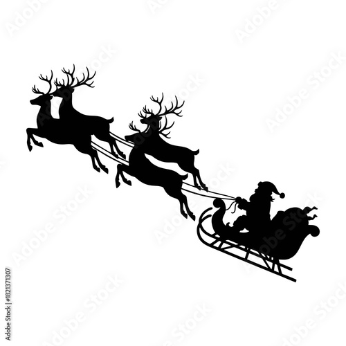 Silhouette of Santa Claus with a sleigh pulled by reindeer