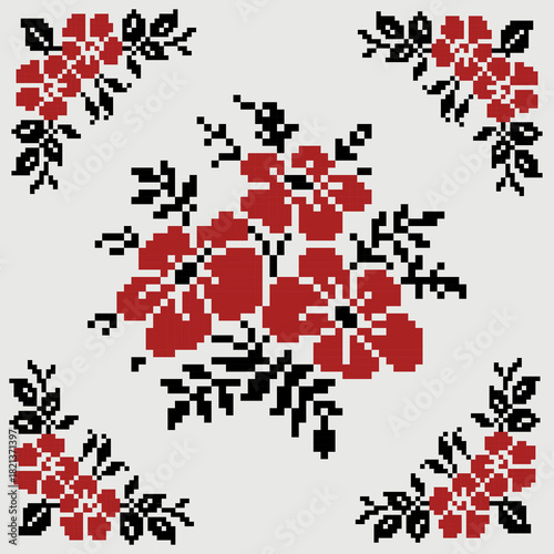 Floral patterns in geometric shapes are designed for decoration, backgrounds, ceramics, tiles, fabrics, pillowcases.