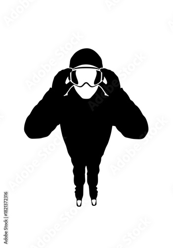 Skier putting on goggles, preparing for winter sports on a transparent background
