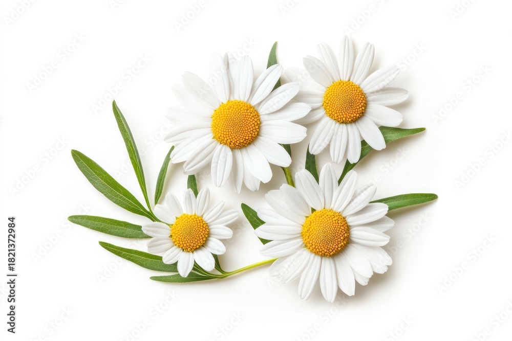 Obraz premium A vibrant field of daisies with green stems and yellow centers, set against a backdrop of a clear blue sky and a distant tree line.