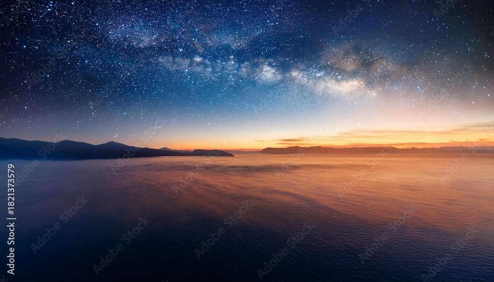 Fototapeta premium Sea Of Stars With Dark Blue And Orange Sky