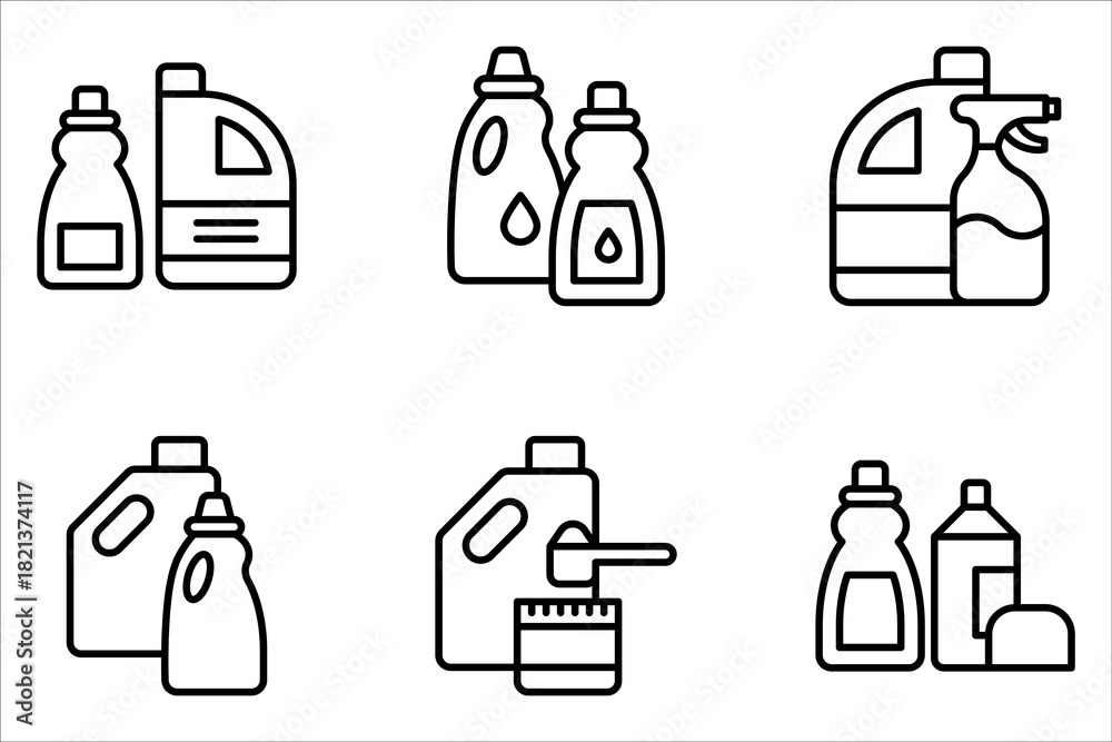 Fototapeta premium Cleaning products line icon set, grocery store and household vector icon on white background