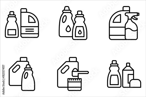 Cleaning products line icon set, grocery store and household vector icon on white background