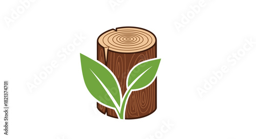 Tree stump with green leaves symbolizing nature and growth  