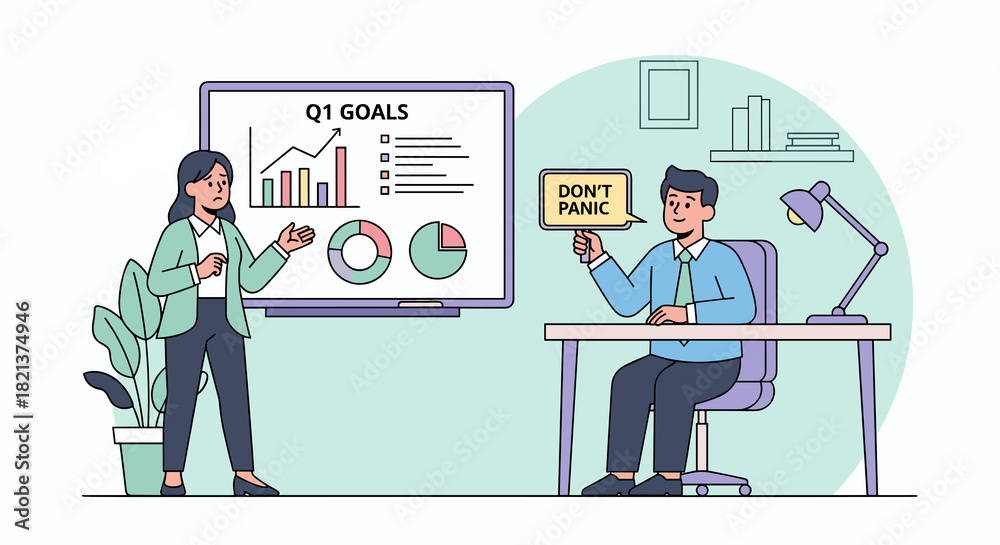 Fototapeta premium Employee presenting goals with HR manager holding