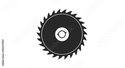 Circular saw blade illustration in black and white design  