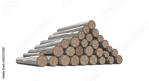 Logs stacked in triangular formation on white background  