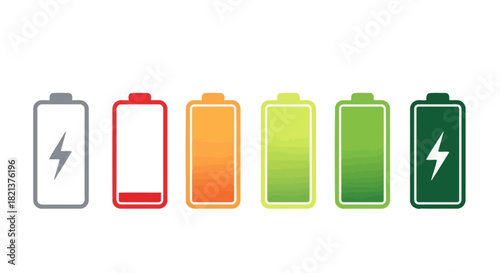 Battery charge level indicators showing energy capacity and power status
