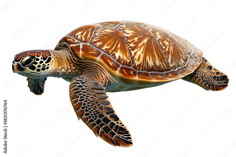 Obraz premium A Majestic Sea Turtle Gliding Gracefully Through the Ocean Waters, Showcasing Its Vibrant Patterns and Unique Shell Design in Stunning Detail isolated on transparent background 