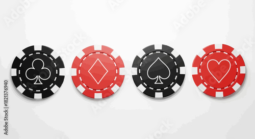 Poker chips featuring suit symbols on a white background for casino games