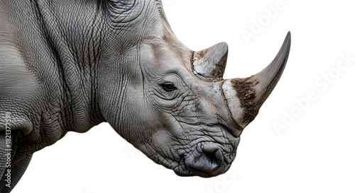 Close up of a rhino head on transparent background