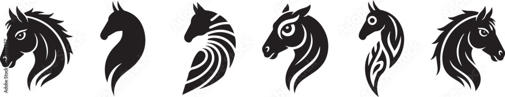 Naklejka premium Horse head black silhouette icon set collections 