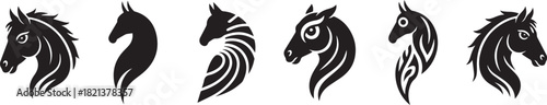 Horse head black silhouette icon set collections 