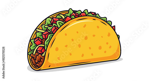 Delicious Cartoon Taco Isolated on White Background
