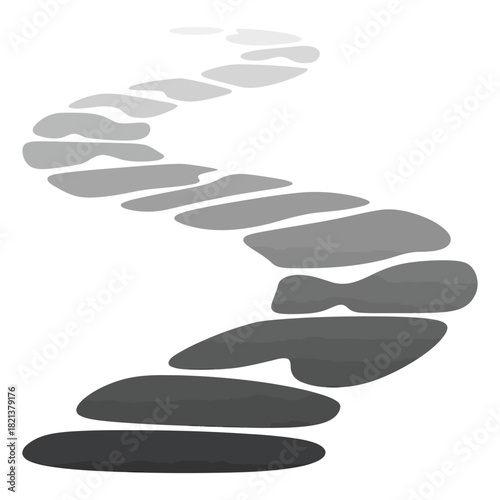 Abstract winding staircase or path made of gradient stepping stones leading upward isolated on white background