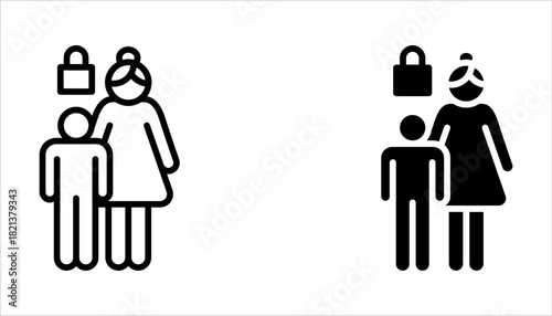 Parental control icon set, parental guidance icon, Parent kid shield icon on white background