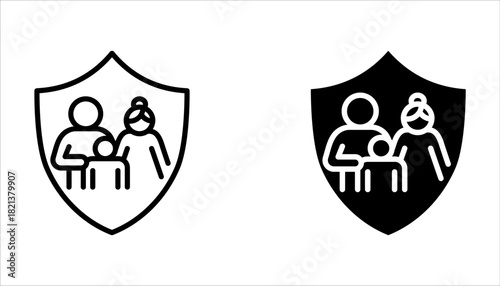 Parental control icon set, parental guidance icon, Parent kid shield icon on white background