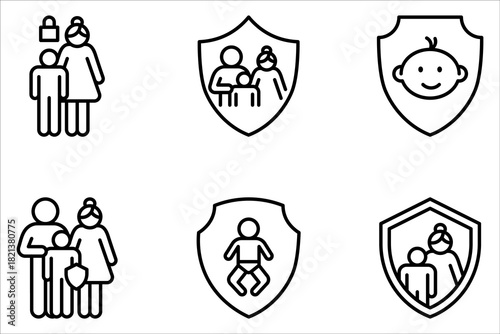 Parental control icon set, parental guidance icon, Parent kid shield icon on white background