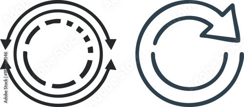 Circular loading process icon with rotating arrow drawn in bold minimalist style for digital interfaces