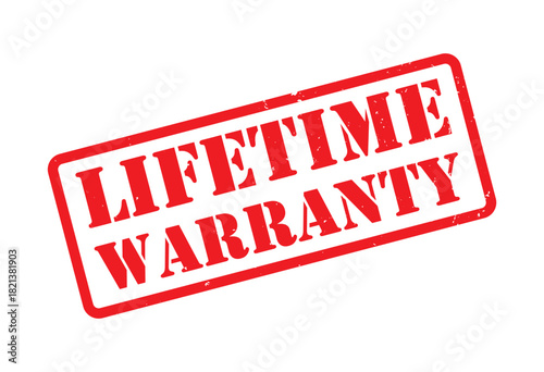 Lifetime Warranty Red Grunge Stamp, Guaranteed Quality Rubber Seal, Distressed Assurance Badge Vector