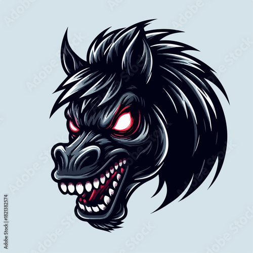 Vector illustration of a scary and ferocious horse.