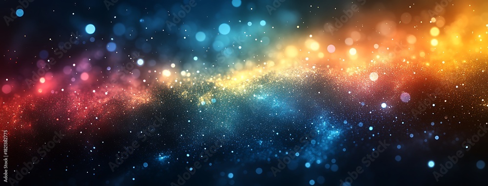 Naklejka premium Abstract Cosmic Background with Blurry Bokeh Lights and Starry Dust image photo