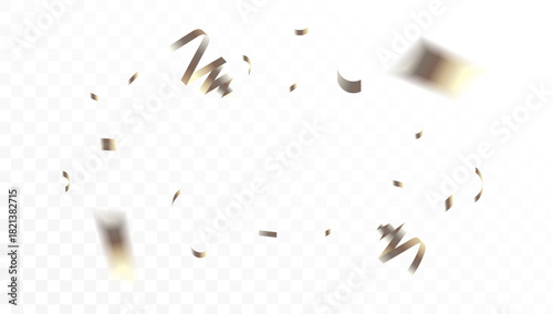 Vibrant golden metallic confetti streamers falling in a dynamic festive burst, creating a cheerful celebratory atmosphere for parties, events, and joyful occasions