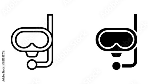 Diving mask icon set, scuba glasses and ocean, vector graphics on white background