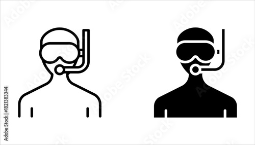 Diving mask icon set, scuba glasses and ocean, vector graphics on white background