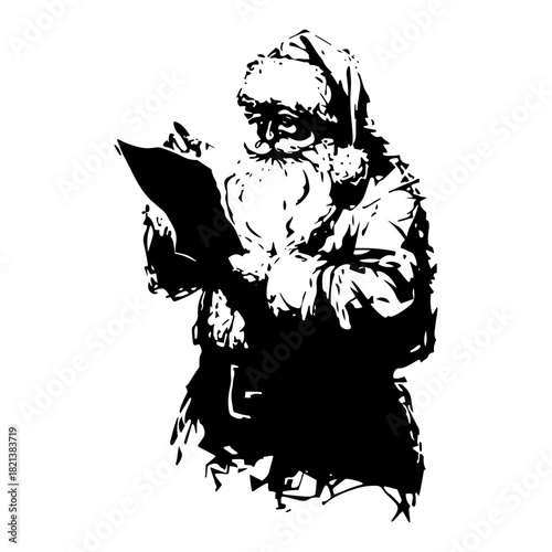 Santa Claus checking list of naughty or nice children vector sketch hand drawn christmas illustration