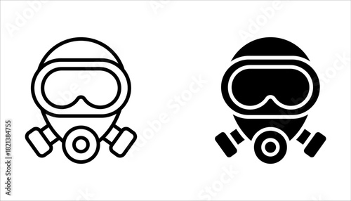Diving mask icon set, scuba glasses and ocean, vector graphics on white background