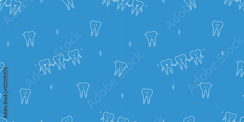 Cartoon teeth seamless pattern. Dentistry background, vector illustration medical concept.