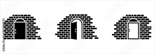 Discover a secret passage through a mysterious brick wall, an open door to another world, find the way out, unlock the passage with this minimalist design.