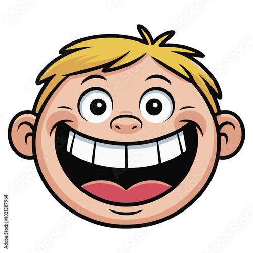 Excited Youth Face Clipart – Wide-Eyed Smile with Open Mouth & Rosy Cheeks for Playful Expression Art