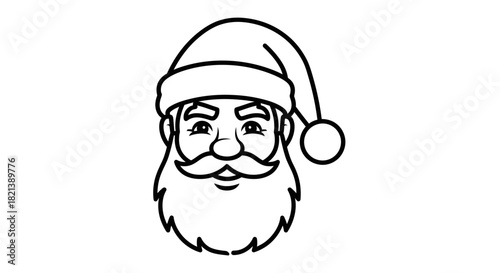 Line art illustration of Santa Claus's face, featuring a hat, beard, and a jolly expression.