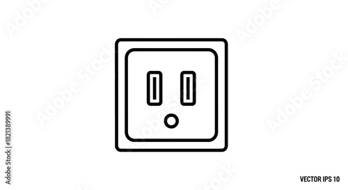 A simple black line art icon of a North American electrical wall socket on a white background.
