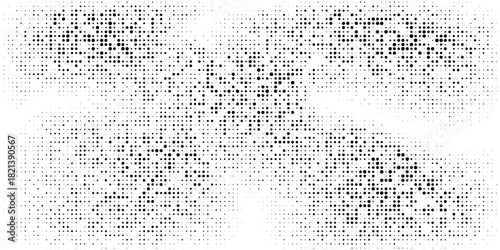 Grunge halftone gradient texture. Fading grit noise background. Sandy gritty wallpaper. Retro pixelated backdrop. Black and white anime or manga comic overlay. Vector textured graphic design