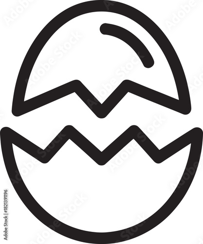 Cracked egg outline icon, a basic symbol for new life and growth.
