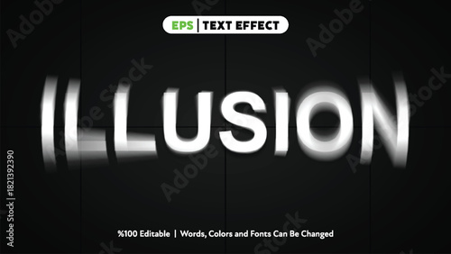 Glowing motion blur illusion text effect vector art with distorted white letters on dark gradient background for futuristic typography designs in dramatic neon style