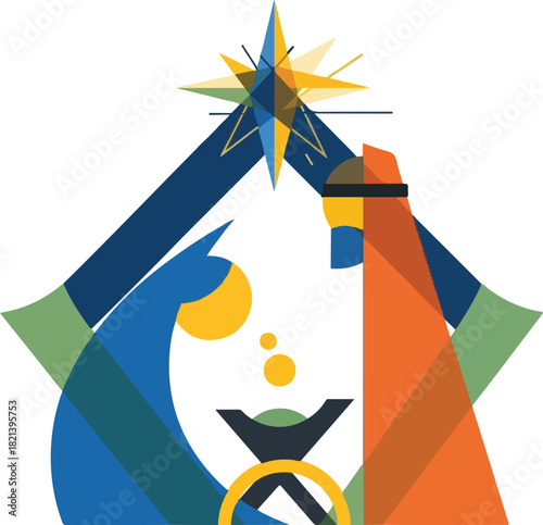 Holy Night's Gentle Glow: A stylized portrayal of the nativity scene, capturing the essence of the holy night, hope, faith, and the birth of Christ. 