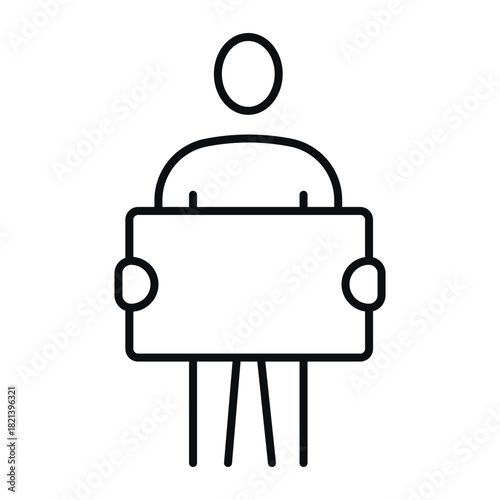 Vector icon of a single picket, depicting a person holding a sign and expressing their disagreement in a public space.