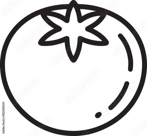 Minimalist line art icon of a fresh ripe tomato for healthy eating