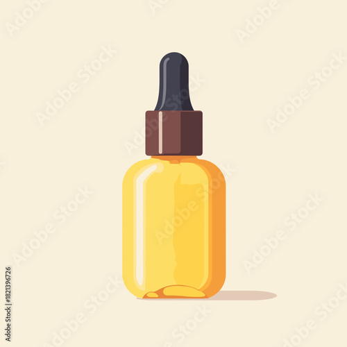 Cuticle oil bottle in yellow color with dropper on neutral background  
