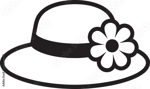 Graphic illustration of a summer hat adorned with a bold blossom