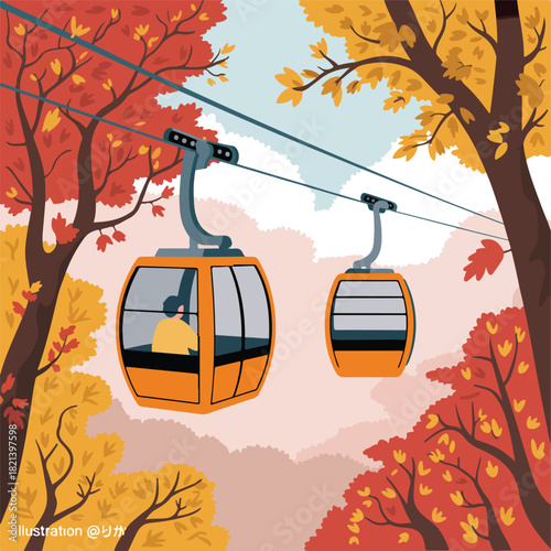 Autumn city park nature illustration with colorful fall leaves, maple trees, and decorative floral pattern design