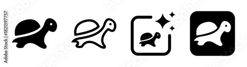 Turtle icon illustration for animal kingdom zoo and zoology in black vector with transparent PNG background
